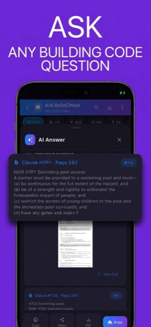 AmpleCheck AI — AI answer to a building code question with clause citations